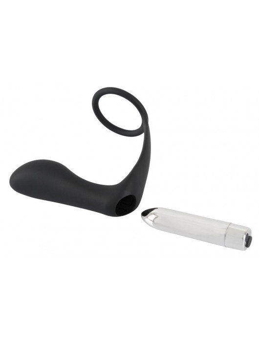 Черное эрекционное кольцо с анальной вибропробкой Vibrating Ring   Plug - Orion - в Хабаровске купить с доставкой