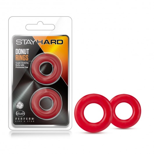 Набор из 2 красных эрекционных колец Stay Hard Donut Rings - Blush Novelties - в Хабаровске купить с доставкой