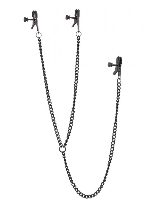 Черные зажимы на соски и клитор на цепочке DELUXE NIPPLE   CLIT CLAMPS - Dream Toys - купить с доставкой в Хабаровске