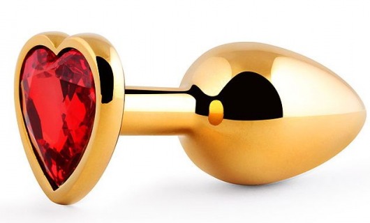 Золотистая анальная пробка с красным стразом-сердечком - 8 см. - Anal Jewelry Plug - купить с доставкой в Хабаровске