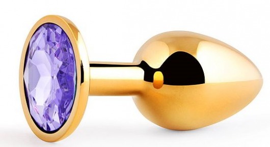Золотистая анальная пробка с фиолетовым стразом - 7,2 см. - Anal Jewelry Plug - купить с доставкой в Хабаровске