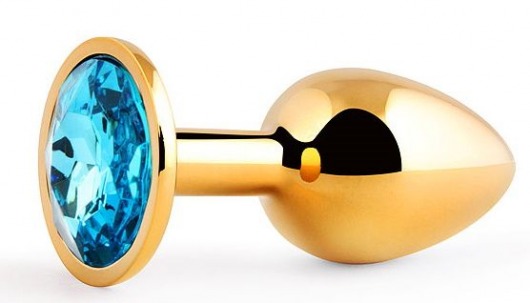 Золотистая анальная пробка с голубым стразом - 7,2 см. - Anal Jewelry Plug - купить с доставкой в Хабаровске