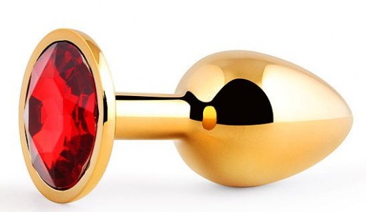 Золотистая анальная пробка с красным стразом - 7,2 см. - Anal Jewelry Plug - купить с доставкой в Хабаровске