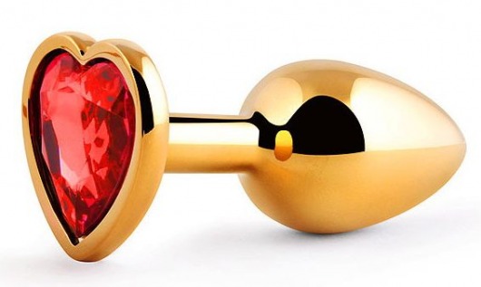 Золотистая анальная пробка с красным стразом-сердечком - 7 см. - Anal Jewelry Plug - купить с доставкой в Хабаровске