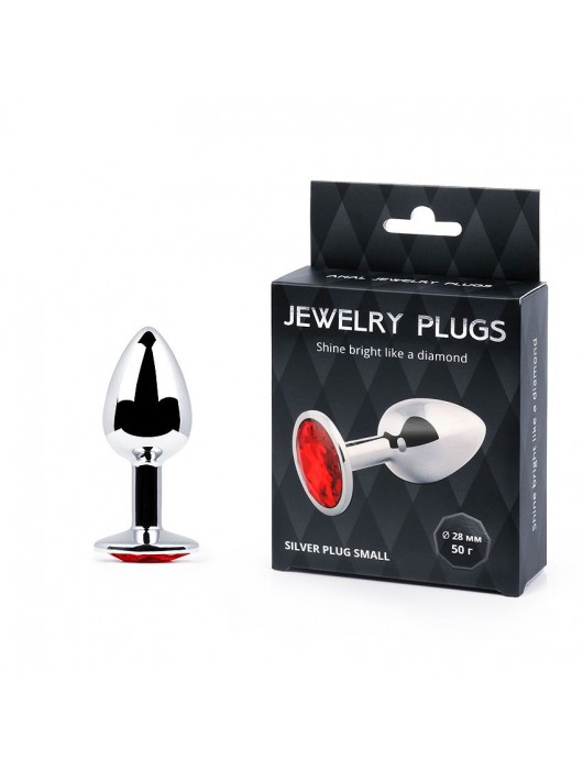 Серебристая анальная пробка с красным стразом - 7,2 см. - Anal Jewelry Plug - купить с доставкой в Хабаровске