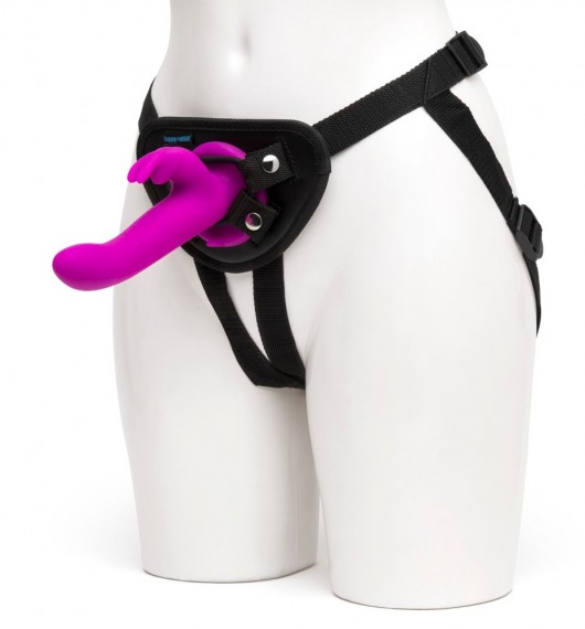 Лиловый страпон Rechargeable Vibrating Strap-On Harness Set - 17,6 см. - Happy Rabbit - купить с доставкой в Хабаровске