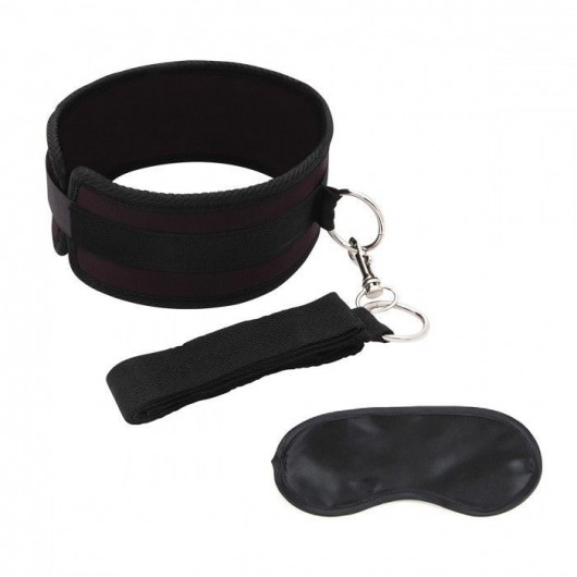 Черный ошейник с длинным поводком Collar and Leash Set - Lux Fetish - купить с доставкой в Хабаровске
