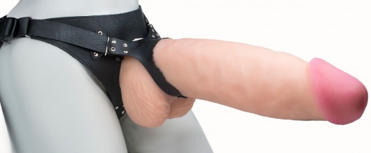 Телесный реалистичный фаллоимитатор на черных трусиках Real Big Strap-On - 34,5 см. - LOVETOY (А-Полимер) - купить с доставкой в Хабаровске