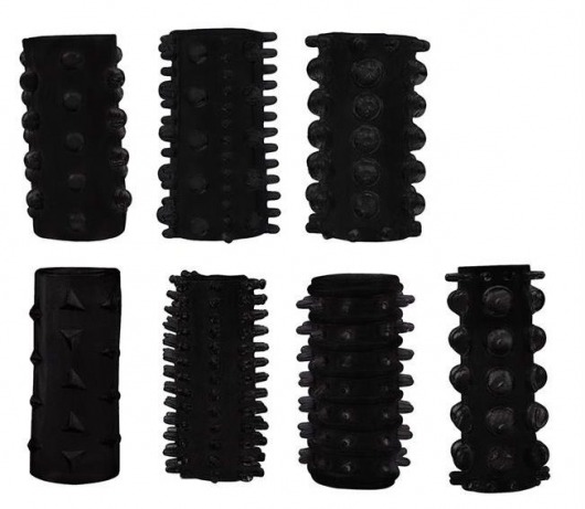 Набор из 7 черных насадок PENIS SLEEVES SET - Dream Toys - в Хабаровске купить с доставкой