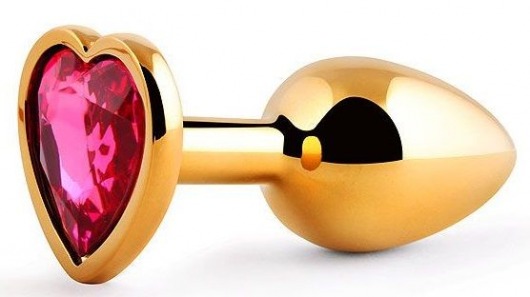 Золотистая анальная пробка с малиновым кристаллом-сердечком - 7 см. - Anal Jewelry Plug - купить с доставкой в Хабаровске