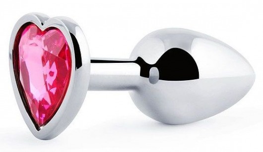 Серебристая анальная пробка с малиновым кристаллом-сердечком - 7 см. - Anal Jewelry Plug - купить с доставкой в Хабаровске