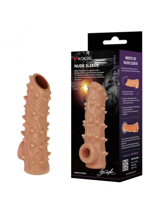 Телесная насадка с шипами и открытой головкой Nude Sleeve L - 14 см. - KOKOS - в Хабаровске купить с доставкой