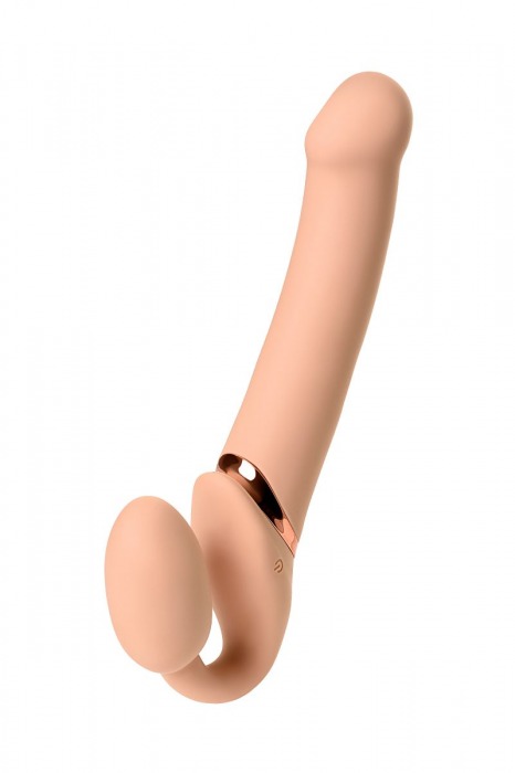 Телесный безремневой вибрострапон Vibrating Bendable Strap-On L - Strap-on-me - купить с доставкой в Хабаровске