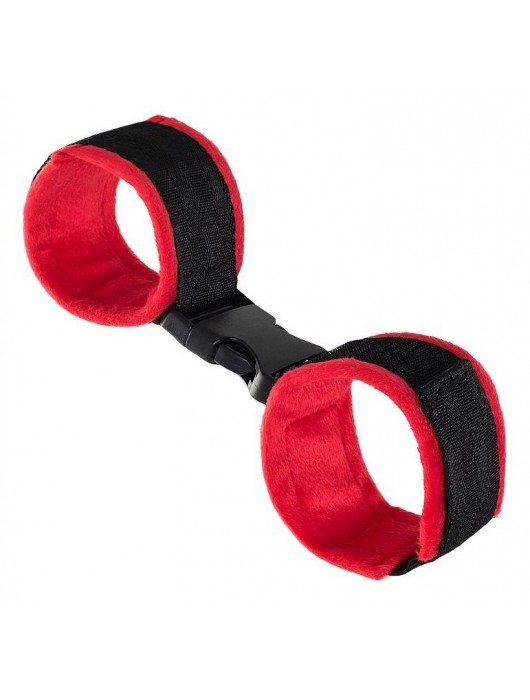 Красно-черные велюровые наручники Anonymo - ToyFa - купить с доставкой в Хабаровске