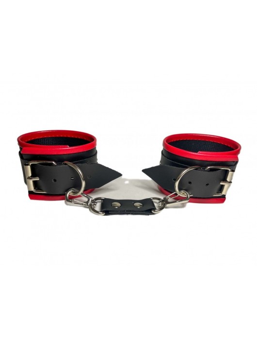Черно-красные наручники из эко-кожи - БДСМ Арсенал - купить с доставкой в Хабаровске