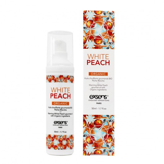 Разогревающее массажное масло Gourmet White Peach Organic с органическими ингредиентами - 50 мл. - Exsens - купить с доставкой в Хабаровске