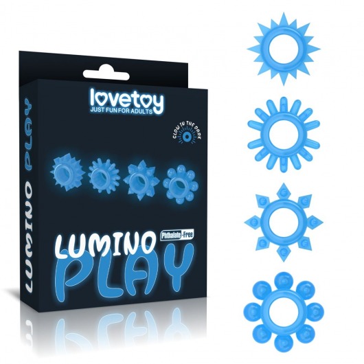 Набор из 4 голубых, светящихся в темноте эрекционных колец Lumino Play - Lovetoy - в Хабаровске купить с доставкой