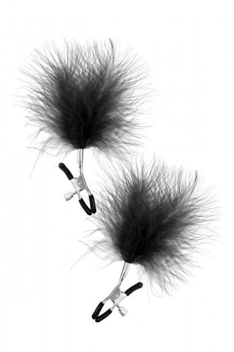 Зажимы на соски с черными пуховыми кисточками Sweet Caress Feather Nipple Clumps - Sweet Caress - купить с доставкой в Хабаровске