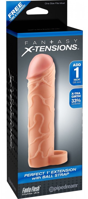 Телесная насадка с кольцом Perfect 1 Extension with Ball Strap - 17 см. - Pipedream - в Хабаровске купить с доставкой