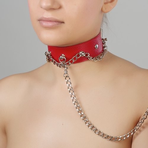 Красный ошейник из натуральной кожи - Sitabella - купить с доставкой в Хабаровске