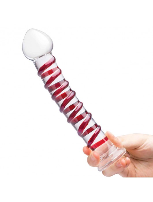 Прозрачный стимулятор с красной спиралью 10  Mr. Swirly Dildo - 25,4 см. - Glas
