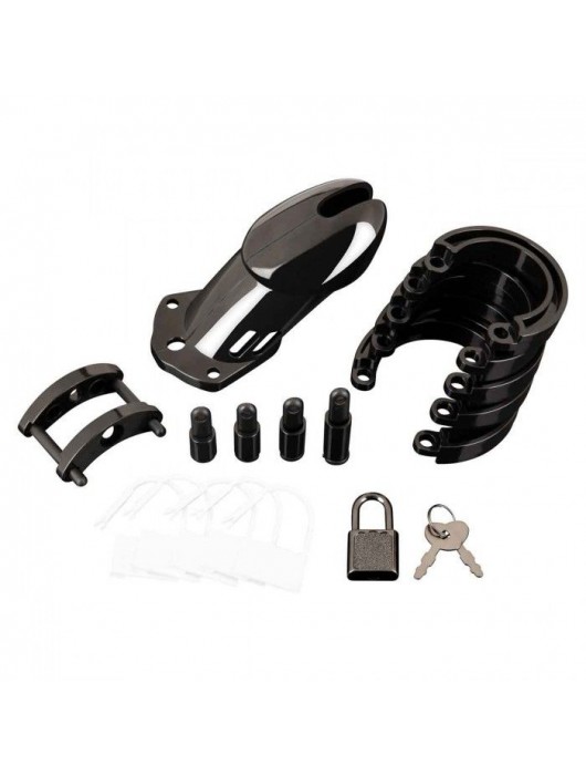 Черная акриловая клетка целомудрия для члена с замком - BlueLine - купить с доставкой в Хабаровске