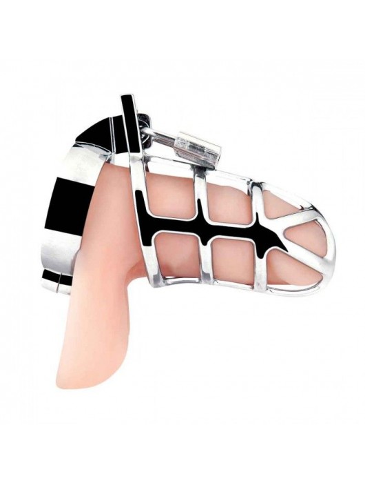 Серебристая металлическая клетка для члена с замком Enslave Cock Cage - BlueLine - купить с доставкой в Хабаровске