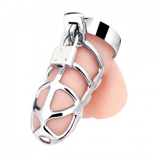 Серебристая металлическая клетка для члена с замком Enslave Cock Cage - BlueLine - купить с доставкой в Хабаровске