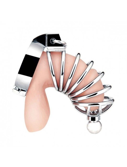 Серебристая клетка для члена Urethral Play Cage - BlueLine - купить с доставкой в Хабаровске