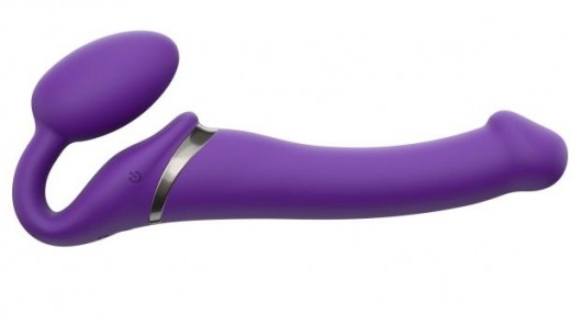 Фиолетовый безремневой вибрострапон Vibrating Bendable Strap-On - size L - Strap-on-me - купить с доставкой в Хабаровске