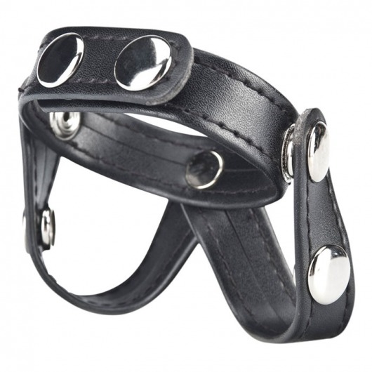 Кольцо на пенис с разделителем мошонки из искусственной кожи на клепках V-STYLE COCK RING - BlueLine - в Хабаровске купить с доставкой