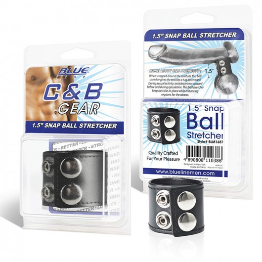 Хомут-утяжка для мошонки из искусственной кожи на клепках SNAP BALL STRETCHER - BlueLine - купить с доставкой в Хабаровске