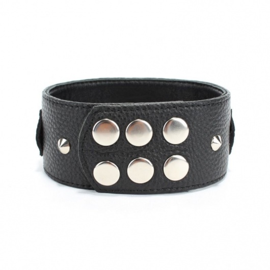 Черный кожаный ошейник с короткими шипами - БДСМ Арсенал - купить с доставкой в Хабаровске