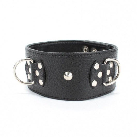 Черный кожаный ошейник с короткими шипами - БДСМ Арсенал - купить с доставкой в Хабаровске