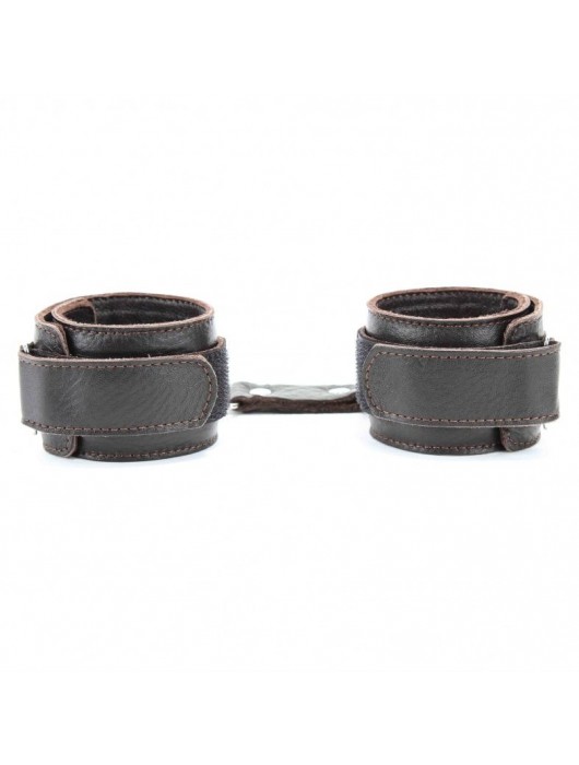 Коричневые кожаные оковы с клепками - БДСМ Арсенал - купить с доставкой в Хабаровске