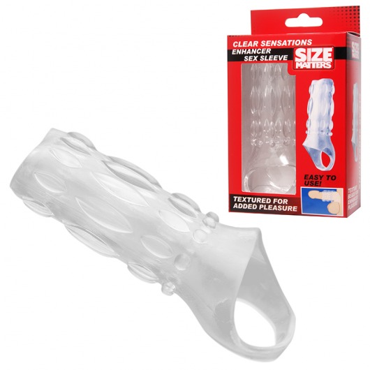 Насадка на пенис с кольцом для мошонки Clear Sensations Enhancer Sex Sleeve - 11,5 см. - XR Brands - в Хабаровске купить с доставкой