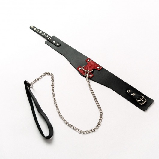 Черный широкий ошейник с красным декором и поводком - Crazy Handmade - купить с доставкой в Хабаровске