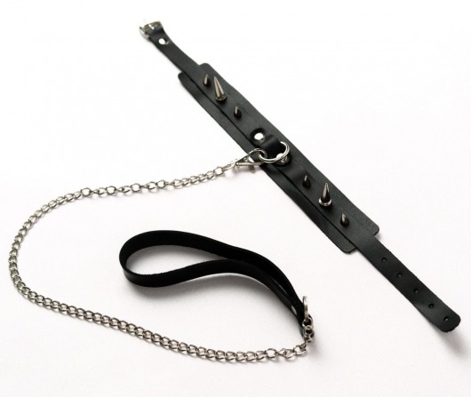 Черный ошейник с шипами и поводком - Crazy Handmade - купить с доставкой в Хабаровске