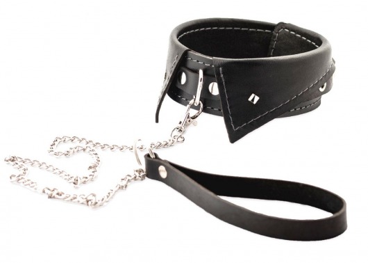 Черный ошейник-воротничок с металлическим поводком - Crazy Handmade - купить с доставкой в Хабаровске