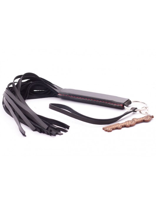 Черная кожаная плеть с удобной ручкой - 50 см. - Crazy Handmade - купить с доставкой в Хабаровске