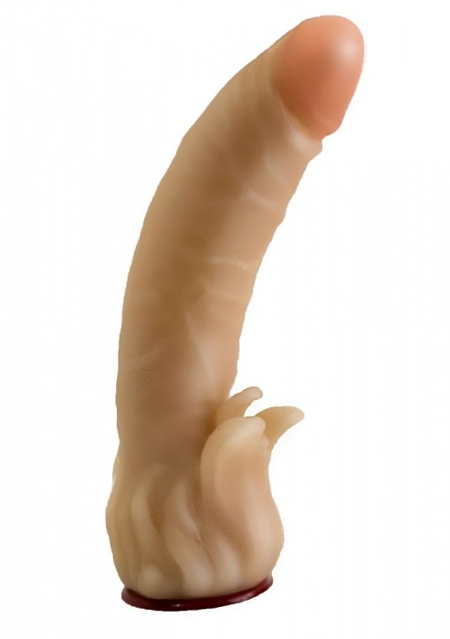 Телесная гелевая насадка-фаллос с клиторальными лепестками - 18,5 см. - LOVETOY (А-Полимер) - купить с доставкой в Хабаровске
