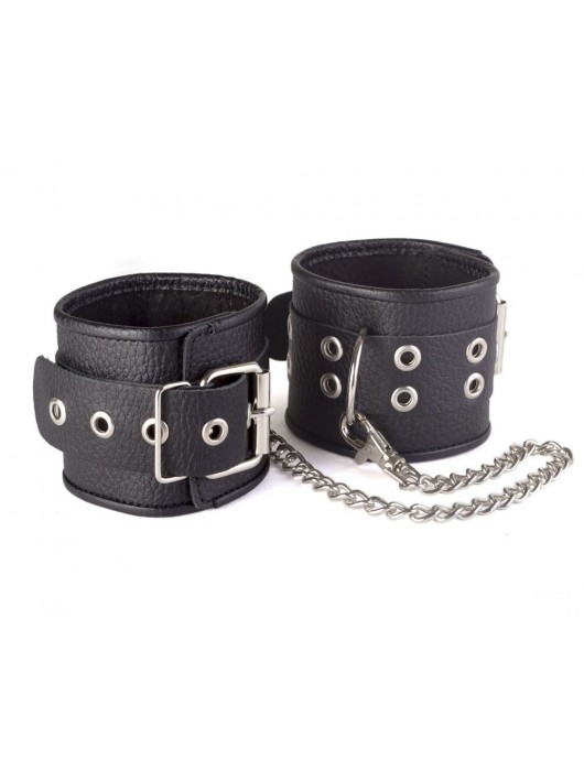 Кожаные черные оковы с широким ремешком, соединенные цепочкой - Sitabella - купить с доставкой в Хабаровске