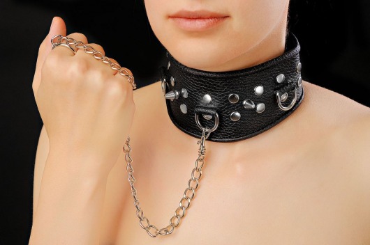Чёрный ошейник из кожи - Sitabella - купить с доставкой в Хабаровске