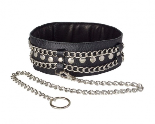 Чёрный ошейник с цепочками и поводком - Sitabella - купить с доставкой в Хабаровске