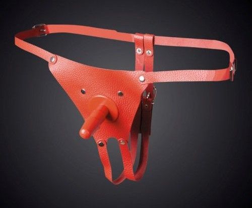 Красные кожаные универсальные трусики со штырьком для насадок - Sitabella - купить с доставкой в Хабаровске