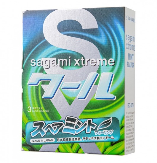 Презервативы Sagami Xtreme Mint с ароматом мяты - 3 шт. - Sagami - купить с доставкой в Хабаровске