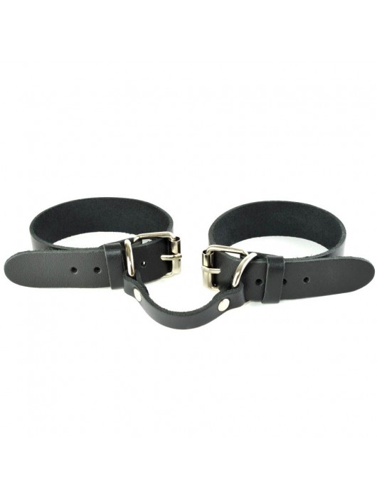 Черные кожаные наручники со съемной красной опушкой - Sitabella - купить с доставкой в Хабаровске