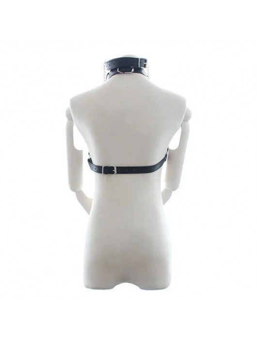 Черная портупея на грудь с кляпом и зажимами для сосков - Notabu - купить с доставкой в Хабаровске