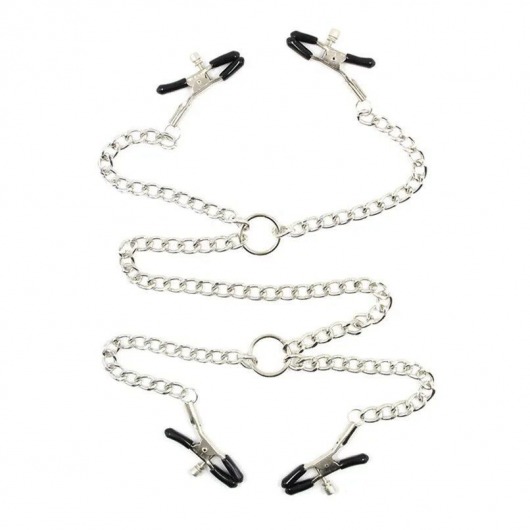 Серебристые зажимы для сосков и половых губ на тонкой цепочке - Notabu - купить с доставкой в Хабаровске