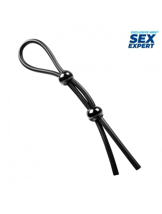 Черное силиконовое лассо с двумя шариками для утяжки - Sex Expert - в Хабаровске купить с доставкой